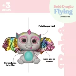 Boneca Infantil Bebê Dragão Flying Baby Com Asas E Mamadeira