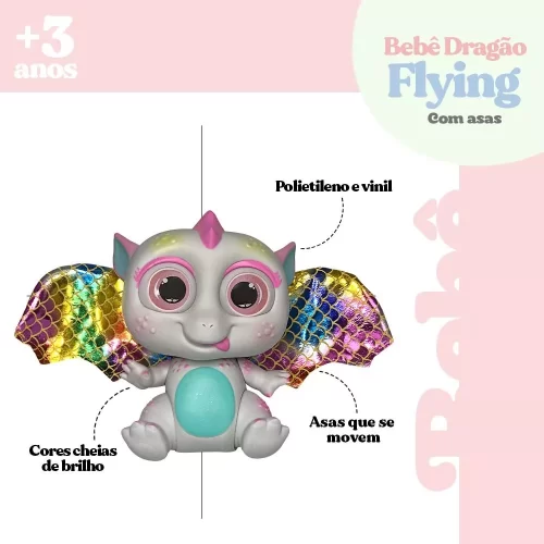 Boneca Infantil Bebê Dragão Flying Baby Com Asas E Mamadeira - Image 2