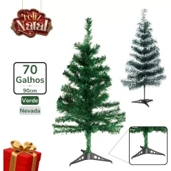 Árvore Pinheiro De Natal 90cm Altura 70 Galhos C/ Base