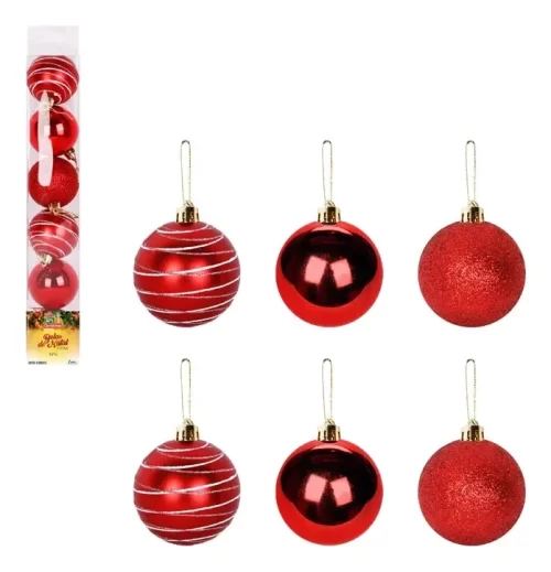 Kit 6 Bola De Natal Esfera Com Gritter E Brilhosa D Luxo 6cm