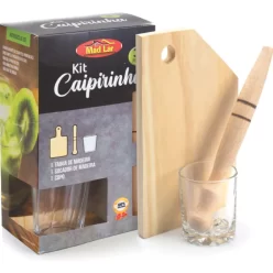 Kit Caipirinha Com 3 Peças Copo De Vidro Mini Tábua Socador