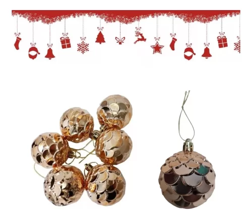 Kit 12 Bola De Natal Decorada 6cm Arvore Natalina Gold Luxo