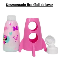 Garrafinha Foguete Minnie P/ Lancheira Janela Que Gira 320ml