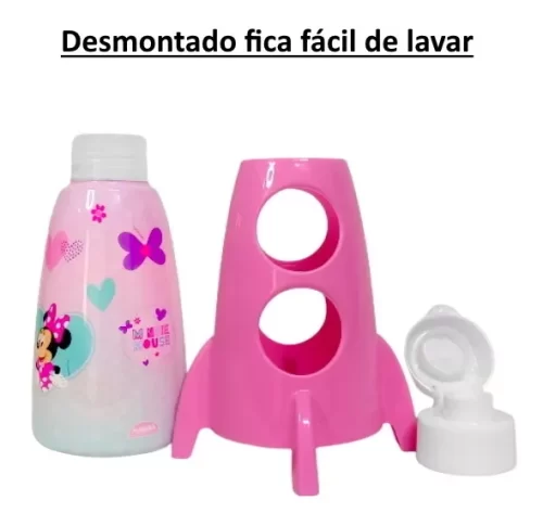 Garrafinha Foguete Minnie P/ Lancheira Janela Que Gira 320ml