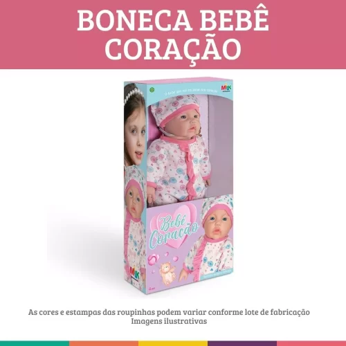 Boneca Bebê Coração Menina Rostinho Delicado Vinil Milk - Image 3