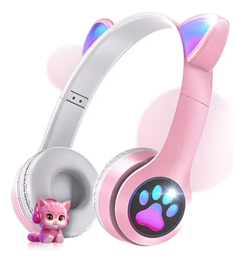 Headset Kapbom KA-980 Fone de Ouvido Bluetooth Led Orelha Gato Cor Rosa Luz Colorido - Image 3