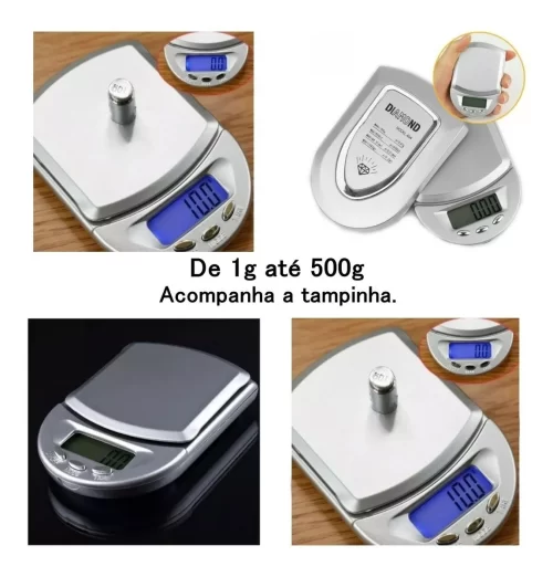 Mini Balança Digital De Bolso 1g Até 500g Alta Precisão Capacidade máxima 0.5 kg Cor Prata - Image 4