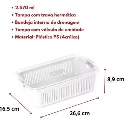 Organizador Geladeira Cesto Drenagem Salada 26,6×16,5×8,9 Cm