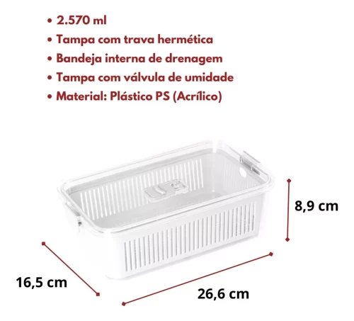 Organizador Geladeira Cesto Drenagem Salada 26,6×16,5×8,9 Cm - Image 2