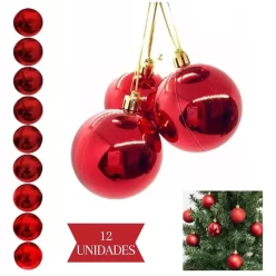 Kit 12 Bolas Natalina Vermelha Brilhante 5cm Decoração Natal