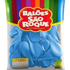 Balões Bexiga São Roque Nº 7 Liso Redondo C/50un Cor Azul Baby