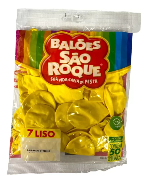 Balões Bexiga São Roque Nº 7 Liso Redondo C/50un Cor Amarelo