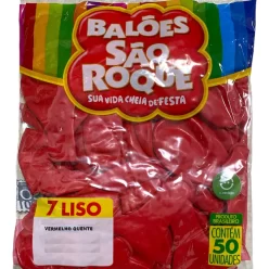 Bexiga Balão Liso São Roque 7 Polegadas Com 50 Unidades Vermelho Quente