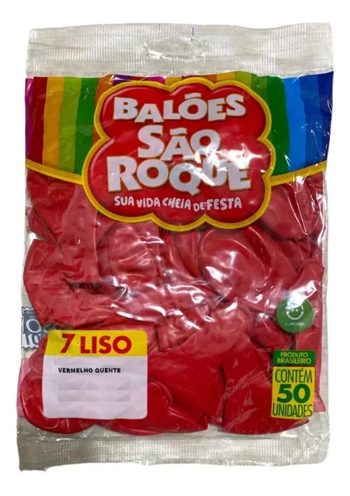 Bexiga Balão Liso São Roque 7 Polegadas Com 50 Unidades Vermelho Quente