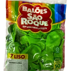 Bexiga Balão Liso São Roque 7 Polegadas Com 50 Unidades Verde/Lima