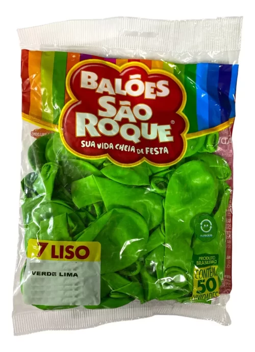 Bexiga Balão Liso São Roque 7 Polegadas Com 50 Unidades Verde/Lima