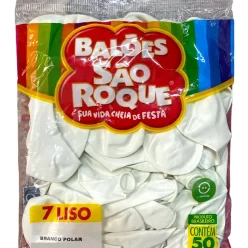 Balões Bexiga São Roque Nº 7 Liso Redondo C/50un Cor Branca