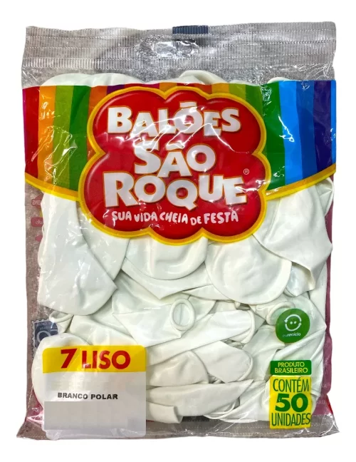 Balões Bexiga São Roque Nº 7 Liso Redondo C/50un Cor Branca