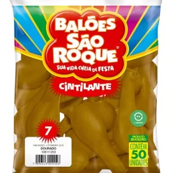 Balões Bexiga São Roque Nº 7 Liso Redondo C/50un Cor Dourado/Cintilante