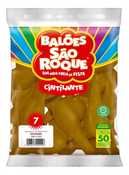 Balões Bexiga São Roque Nº 7 Liso Redondo C/50un Cor Dourado/Cintilante