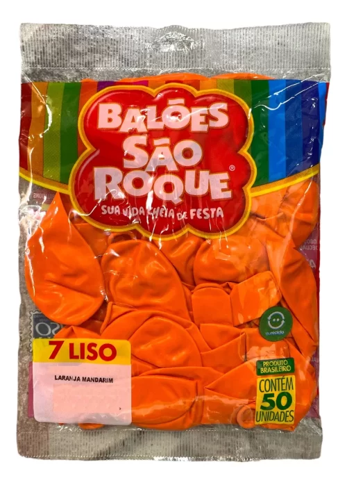 Balões Bexiga São Roque Nº 7 Liso Redondo C/50un Cor Laranja