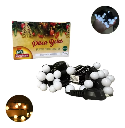 Cordão Pisca Pisca De Bolas Varal 30 Leds Luzes De Natal 5m