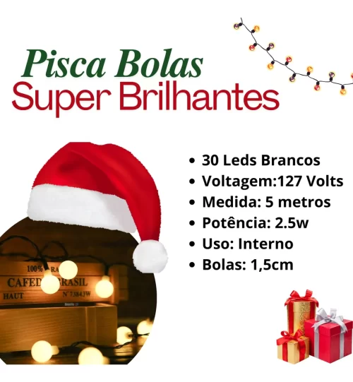 Cordão Pisca Pisca De Bolas Varal 30 Leds Luzes De Natal 5m - Image 2