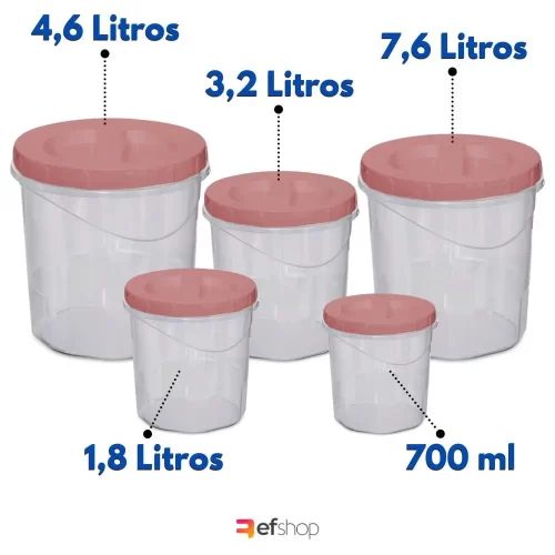 Conjunto Potes Plástico p/ Mantimentos c/ Tampa Rosca 5 Pçs - Usual Utilidades - Imagem 2