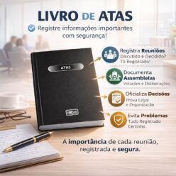 Livro Ata Capa Dura Folhas Pautadas Numeradas Sem Margem Reunião 50 100 ou 200 Folhas Grande Oficial