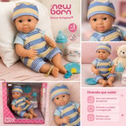 Boneca Bebê New Born Brincando de Pijama Menino – Divertoys