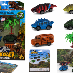 Kit 6 Carrinhos Dinosaur Super Cars com Acessórios – Pull Back
